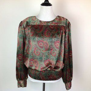 Vintage Lindsey Blake Satin Blouson Top Paisley Womens 16